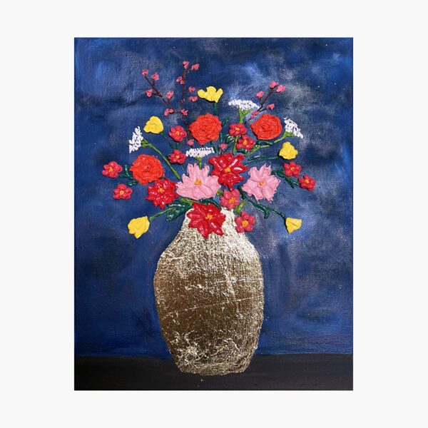Flower Art | Kleine vaas met bloemen | Olieverf op canvas